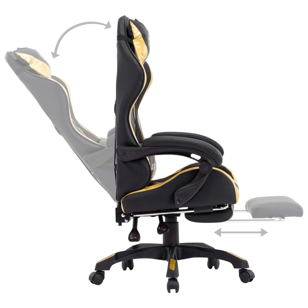 vidaXL biroja krēsls ar kāju balstu, zeltaina un melna mākslīgā āda