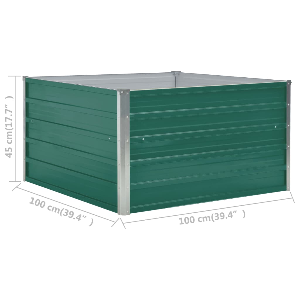 vidaXL puķu kaste, zaļa, 100x100x45 cm, cinkots tērauds