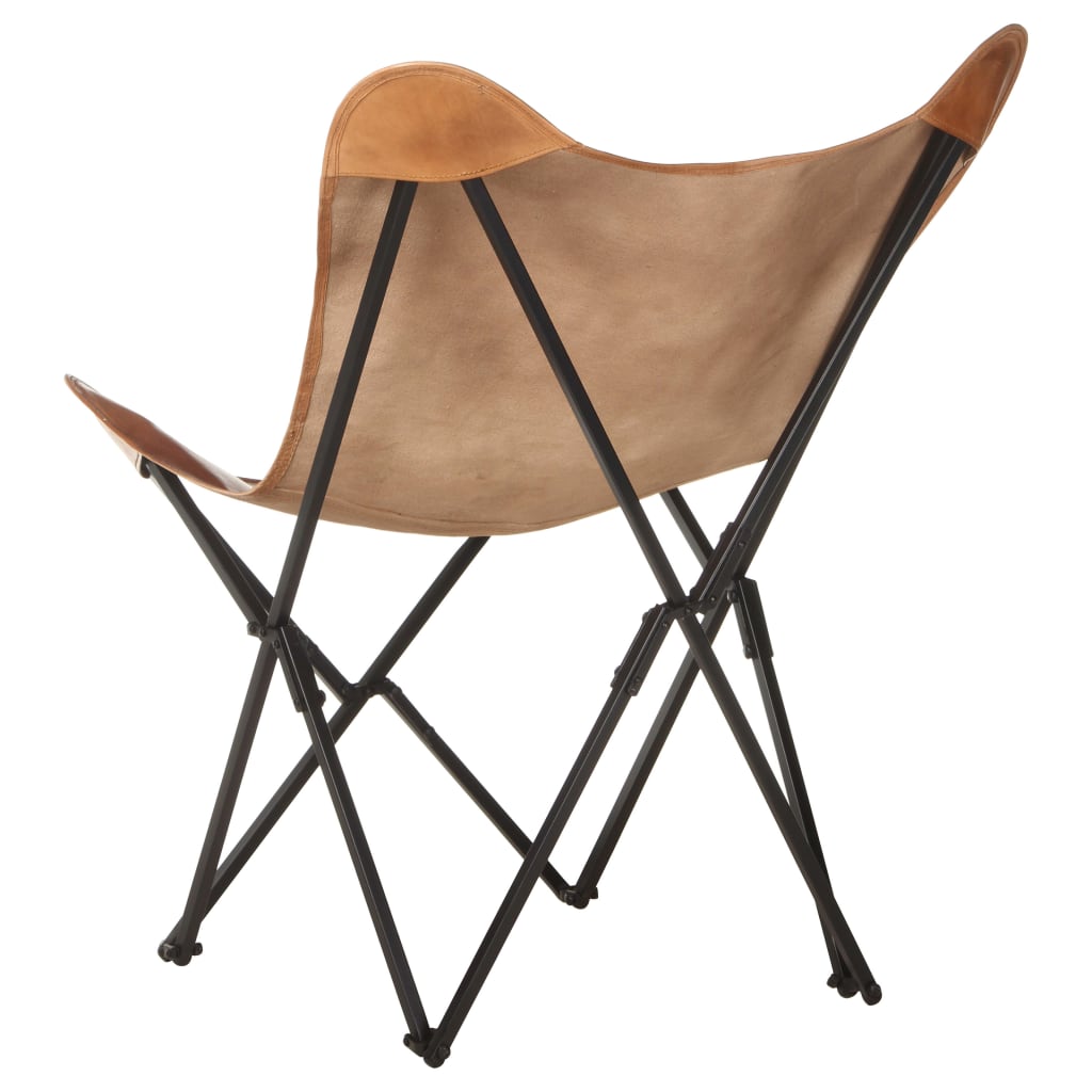 vidaXL tauriņa formas krēsls, saliekams, brūna dabīgā āda