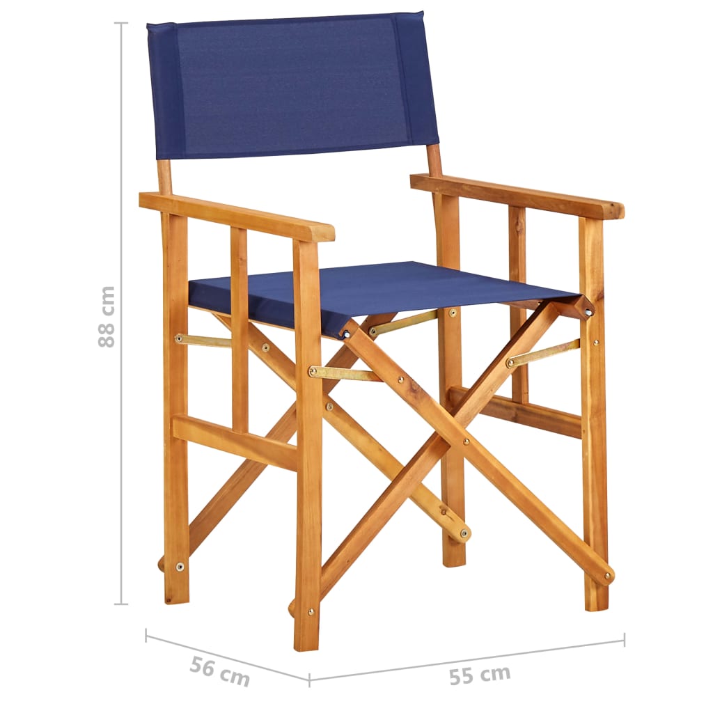 vidaXL režisora krēsls, zils, akācijas masīvkoks