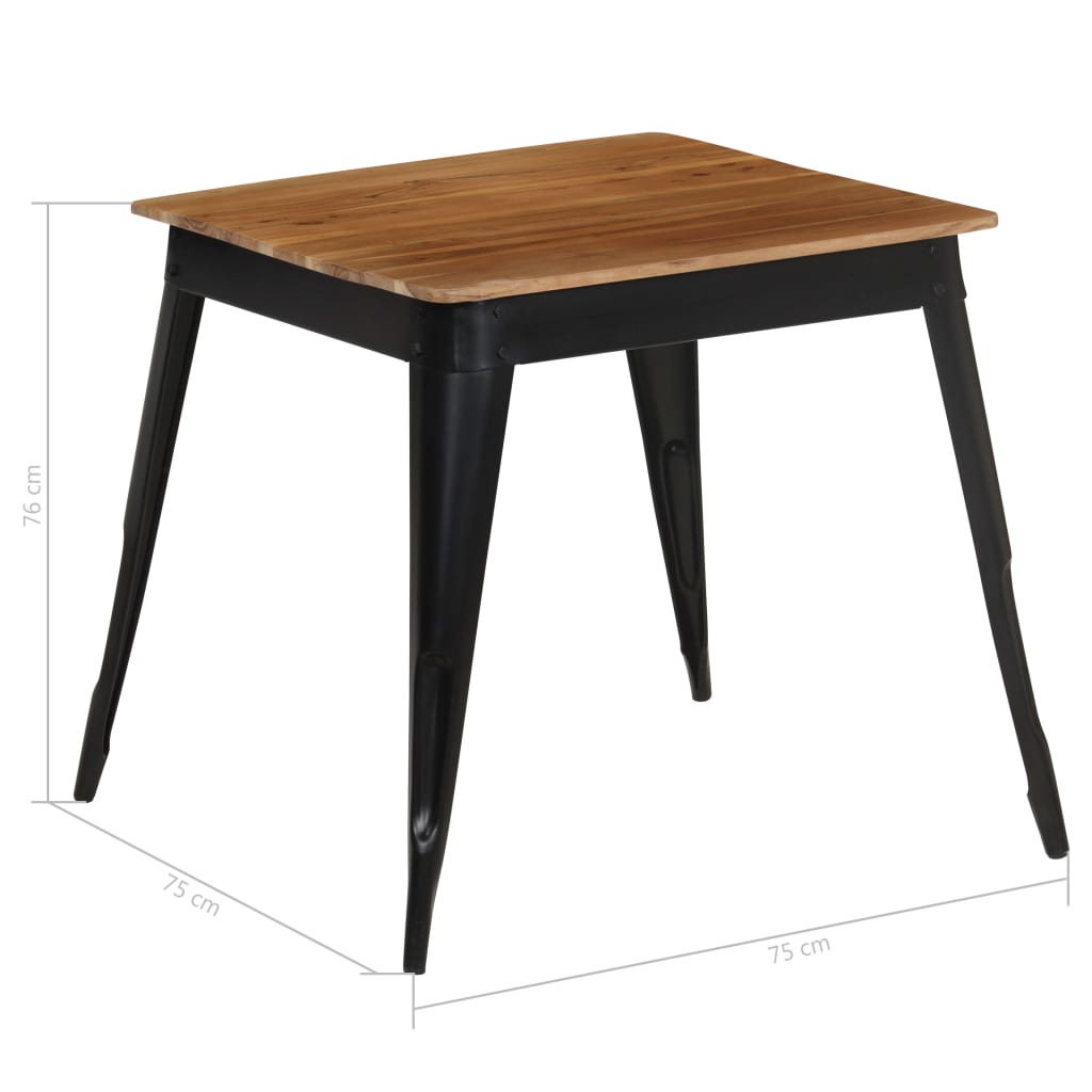 vidaXL virtuves galds, 75x75x76 cm, tērauds un akācijas masīvkoks