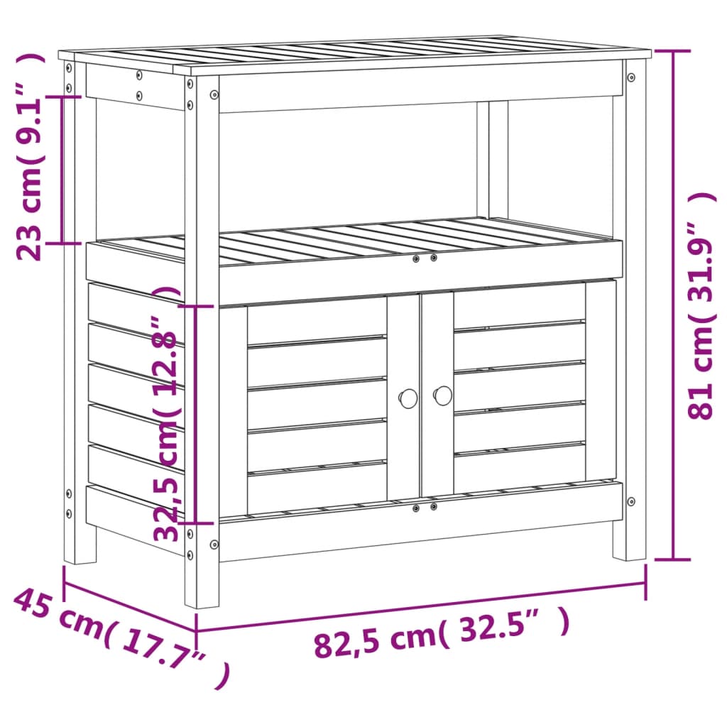 vidaXL stādīšanas galds ar plauktiem, brūns, 82,5x45x81 cm, priede