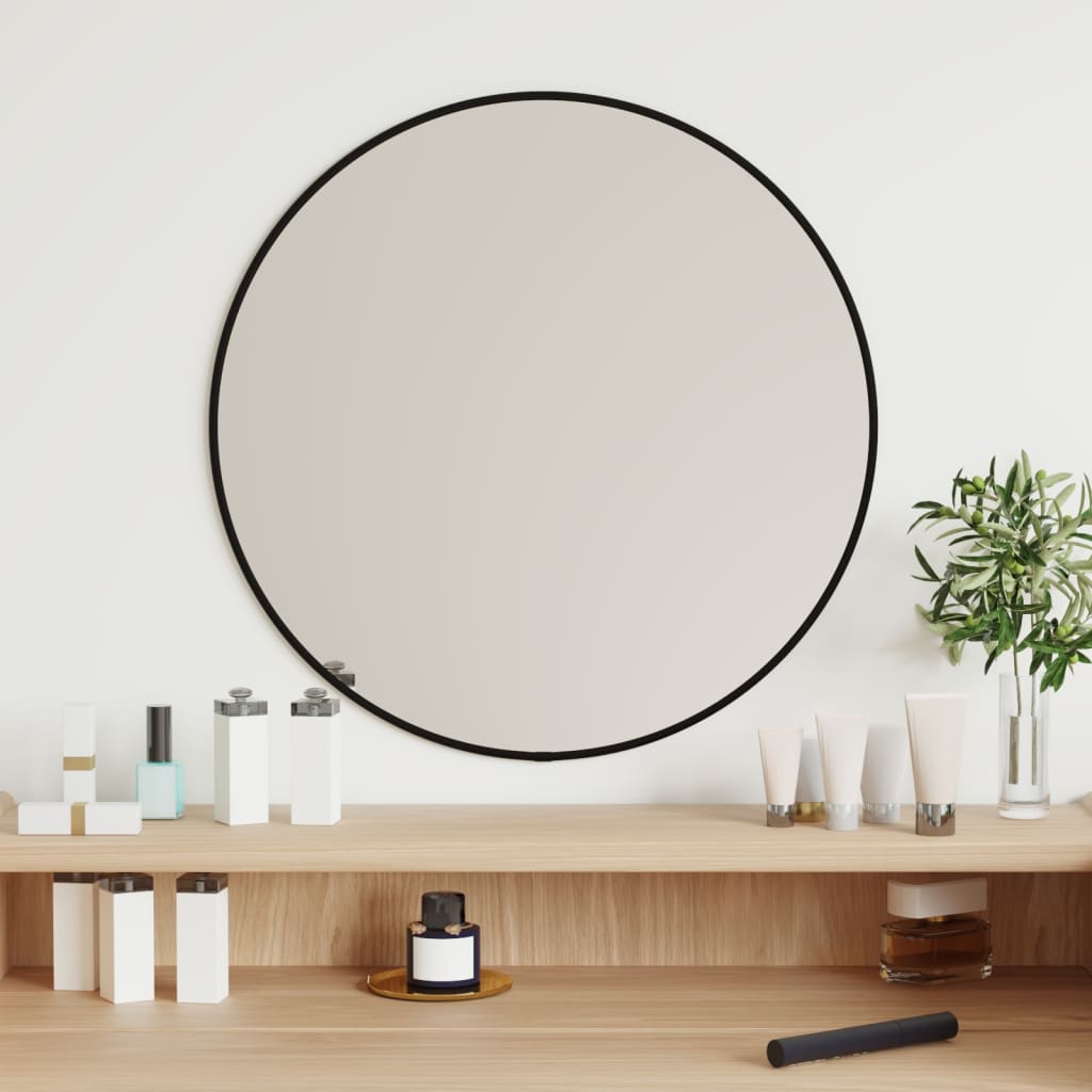 vidaXL sienas spogulis, melns, Ø 50 cm, apaļš