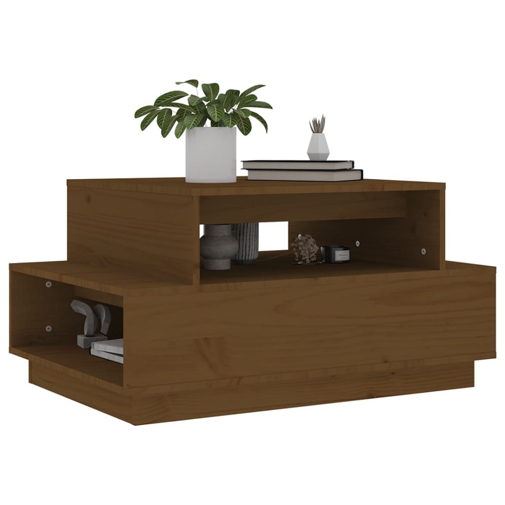 vidaXL kafijas galdiņš, medus brūns, 80x55x40,5 cm, priedes masīvkoks