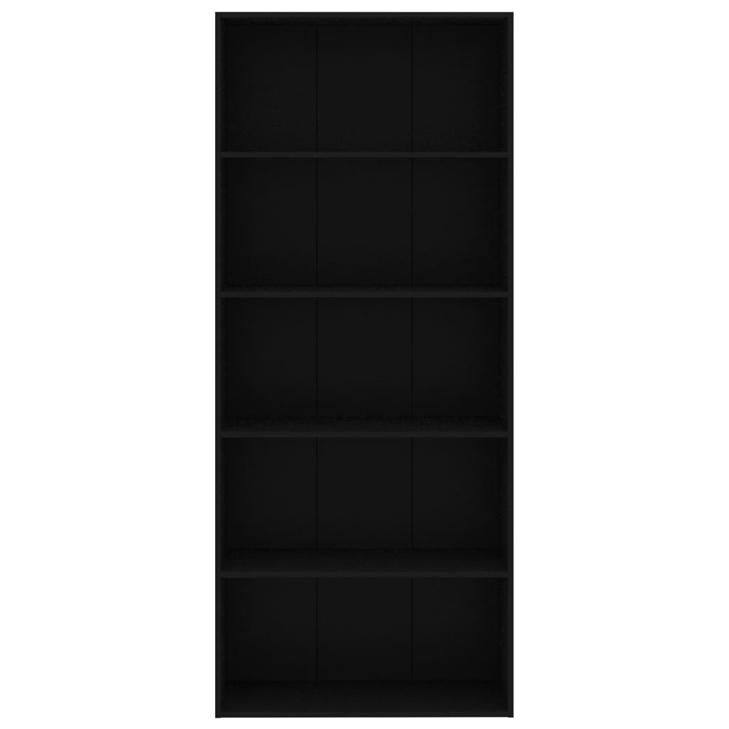 vidaXL 5-līmeņu grāmatu plaukts, melns, 80x30x189 cm, skaidu plāksne
