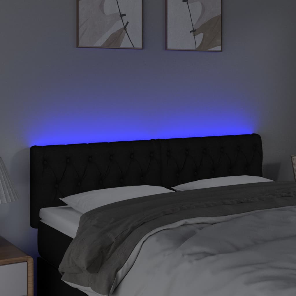 vidaXL gultas galvgalis ar LED, 160x7x78/88 cm, melns audums