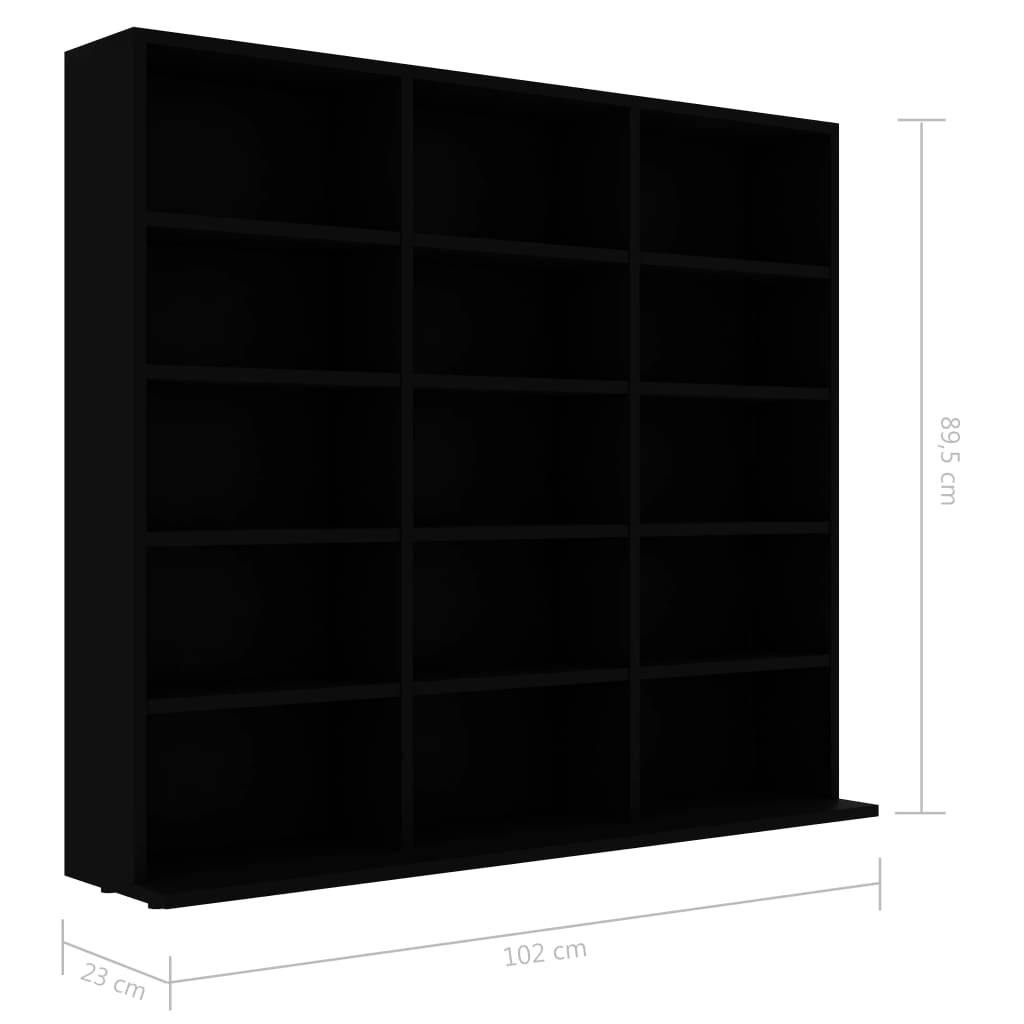 vidaXL CD plaukts, melns, 102x23x89,5 cm, skaidu plāksne