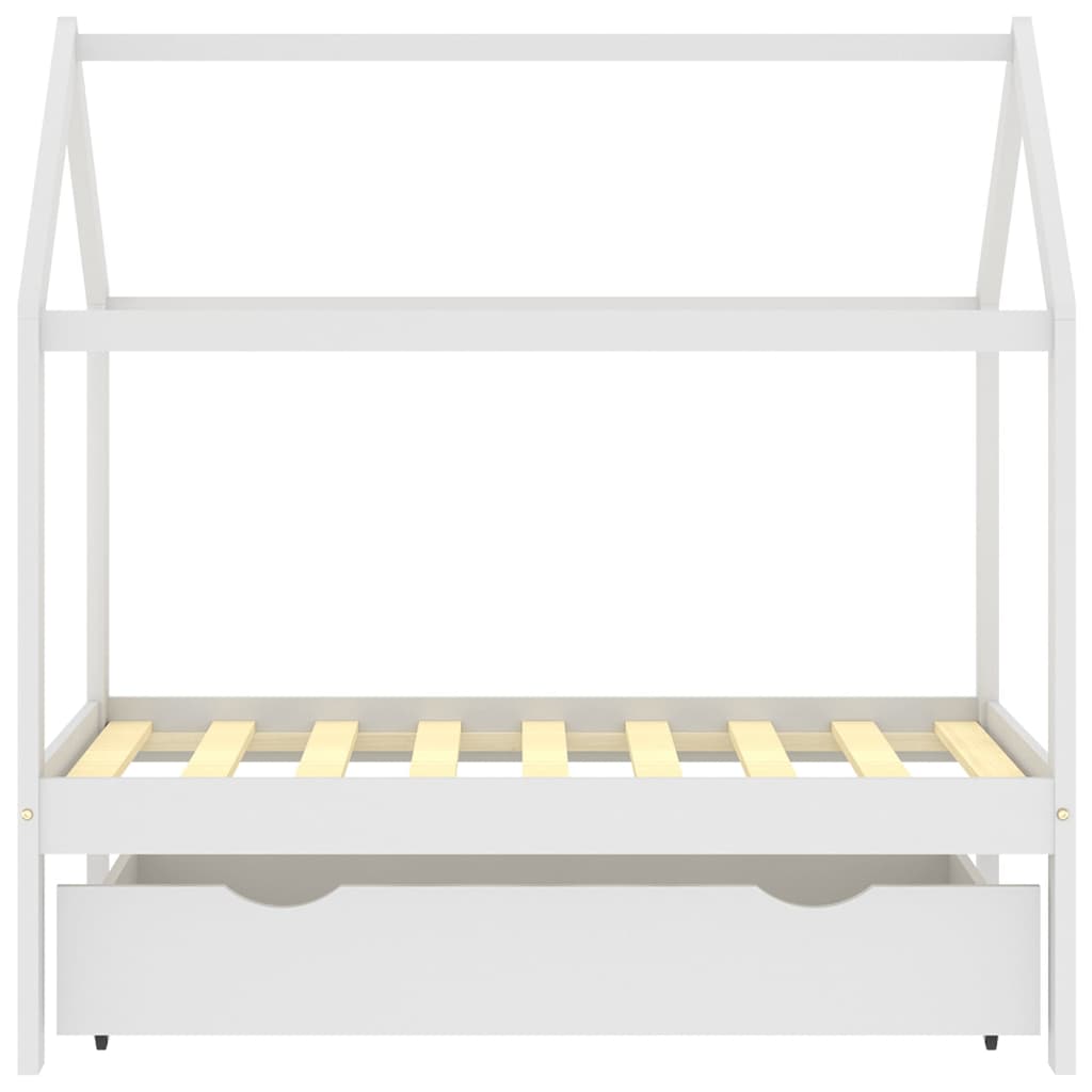 vidaXL bērnu gultas rāmis ar atvilktni, balts, priedes koks, 70x140 cm