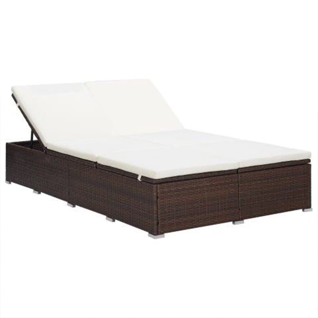 vidaXL sauļošanās gulta ar matraci, brūna, PE pinums, divvietīga