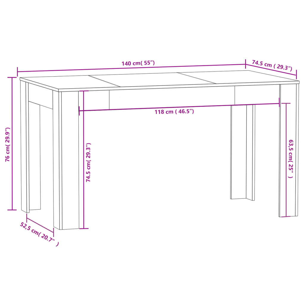 vidaXL virtuves galds, ozola krāsa, 140x74,5x76 cm, inženierijas koks