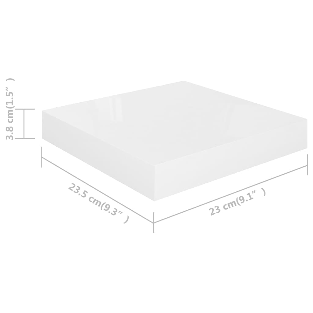 vidaXL sienas plaukts, spīdīgi balts, 23x23,5x3,8 cm, MDF