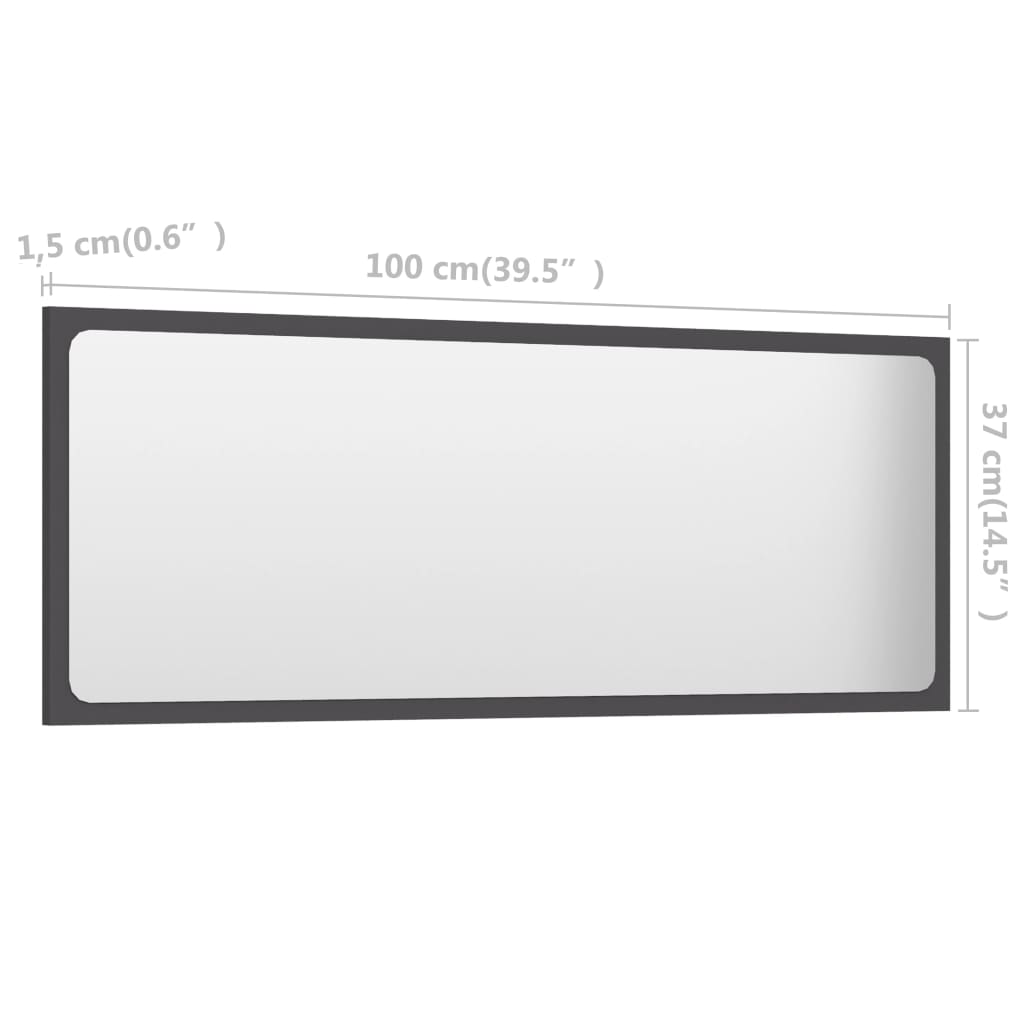 vidaXL vannasistabas spogulis, pelēks, 100x1,5x37 cm, skaidu plāksne