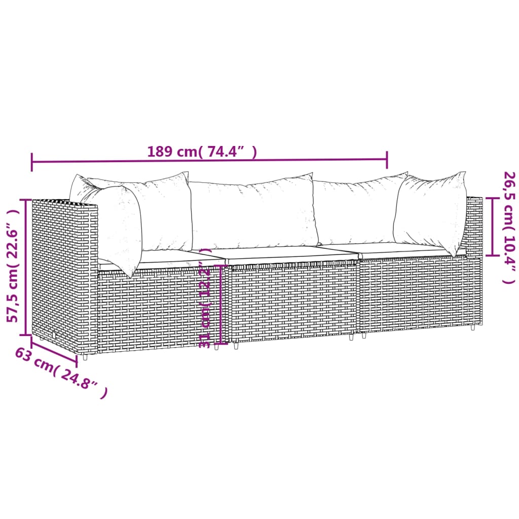 vidaXL 3-daļīgs dārza atpūtas mēbeļu komplekts, brūna PE rotangpalma