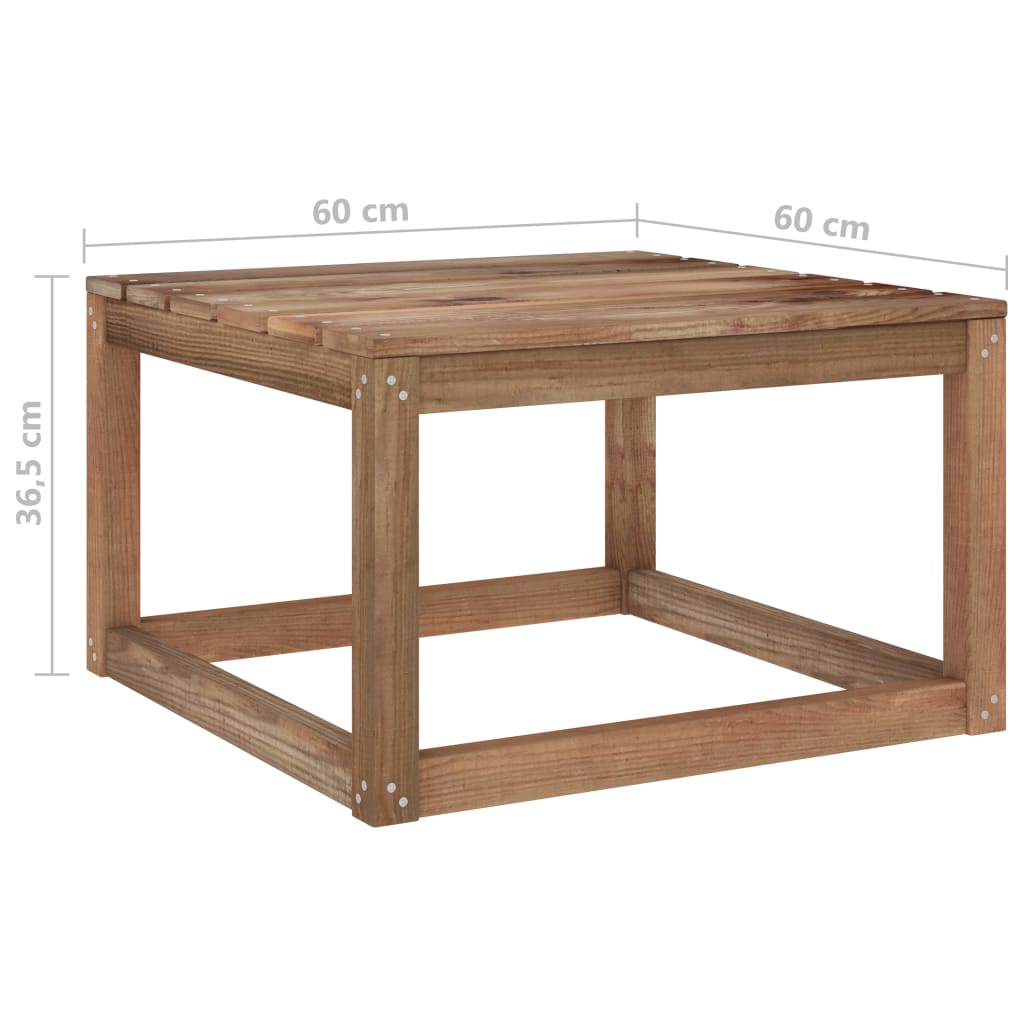vidaXL dārza palešu galds, 60x60x36,5 cm, brūns, impregnēta priede