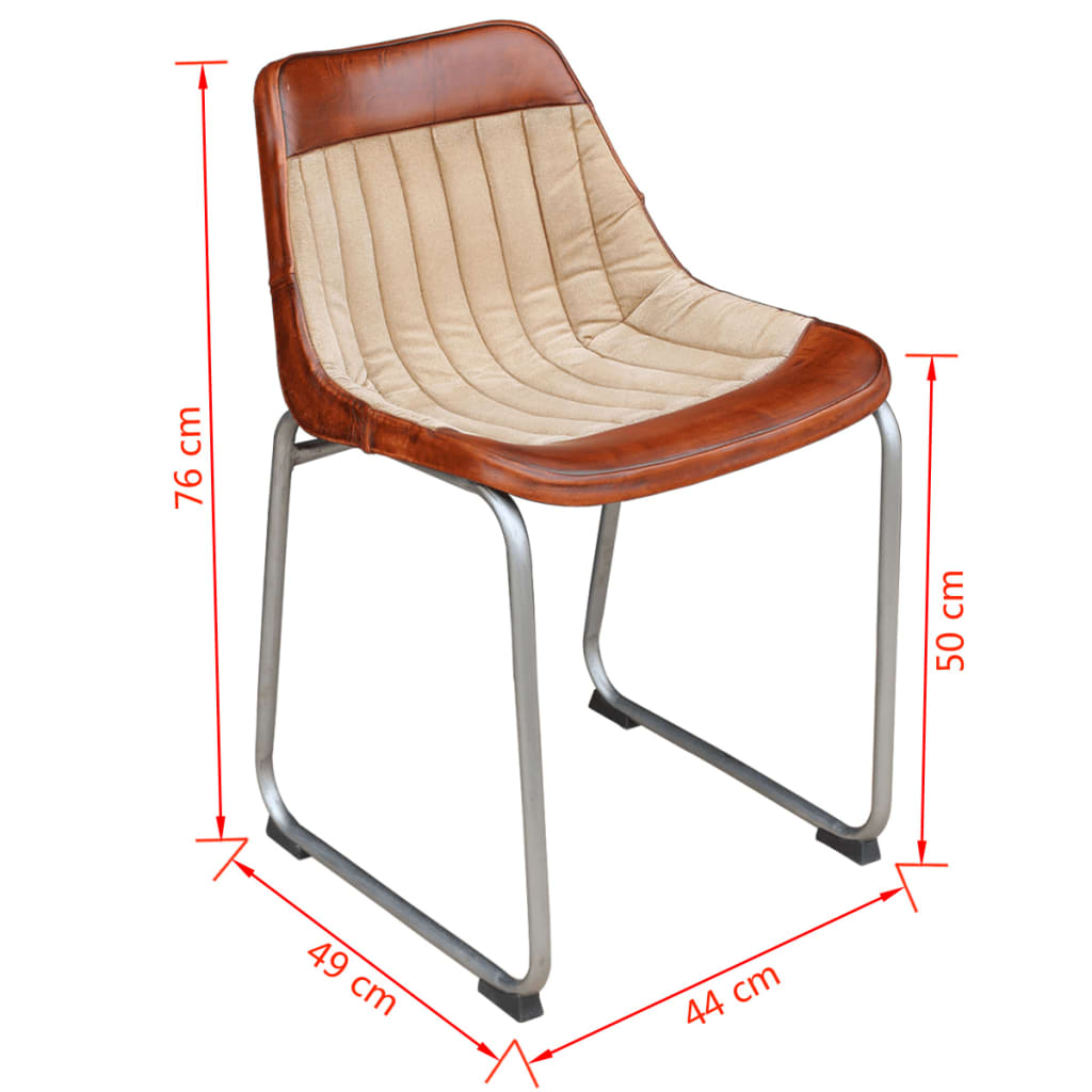 vidaXL virtuves krēsli, 2 gab., brūna dabīgā āda un bēšs audums
