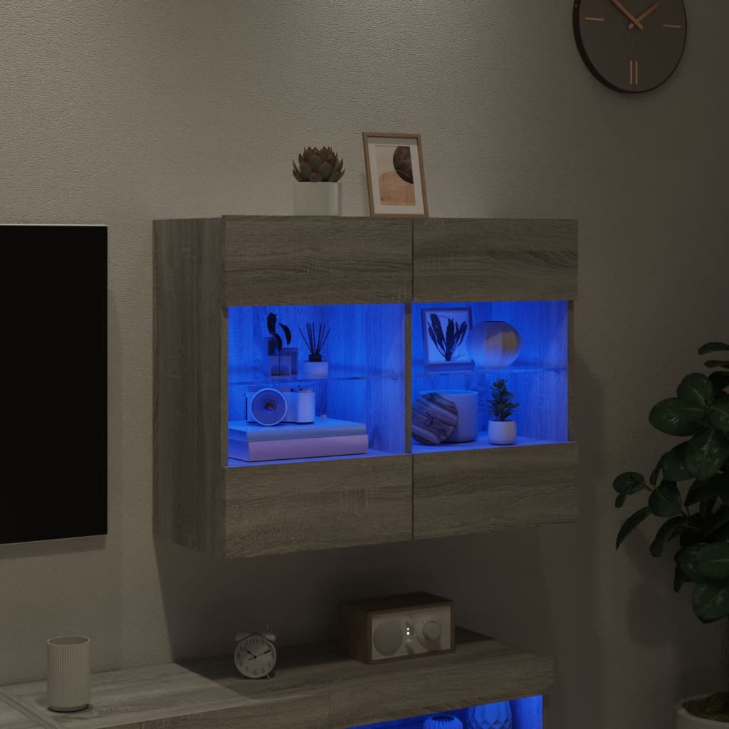 vidaXL TV skapītis ar LED lampiņām, pelēka ozola krāsa, 78,5x30x60,5cm
