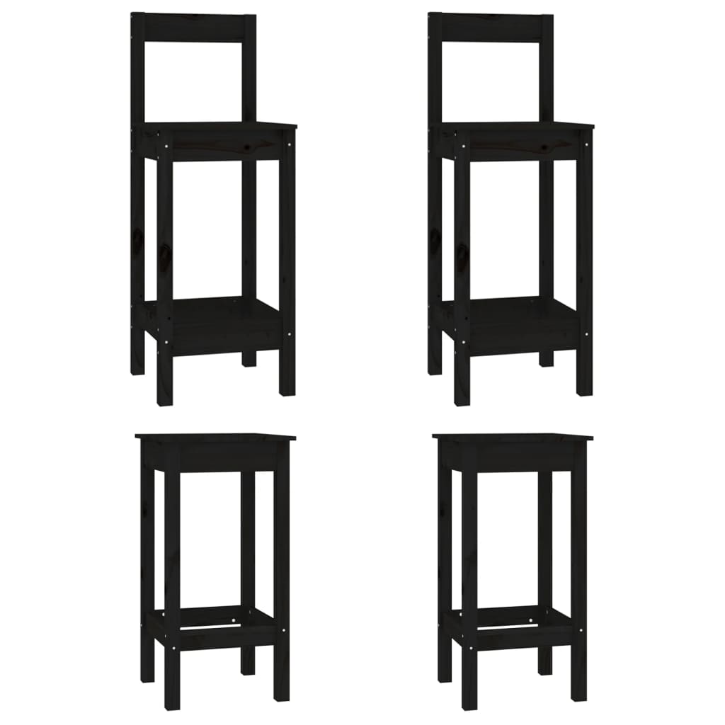 vidaXL 4-daļīgs bāra krēslu komplekts, melns, priedes masīvkoks