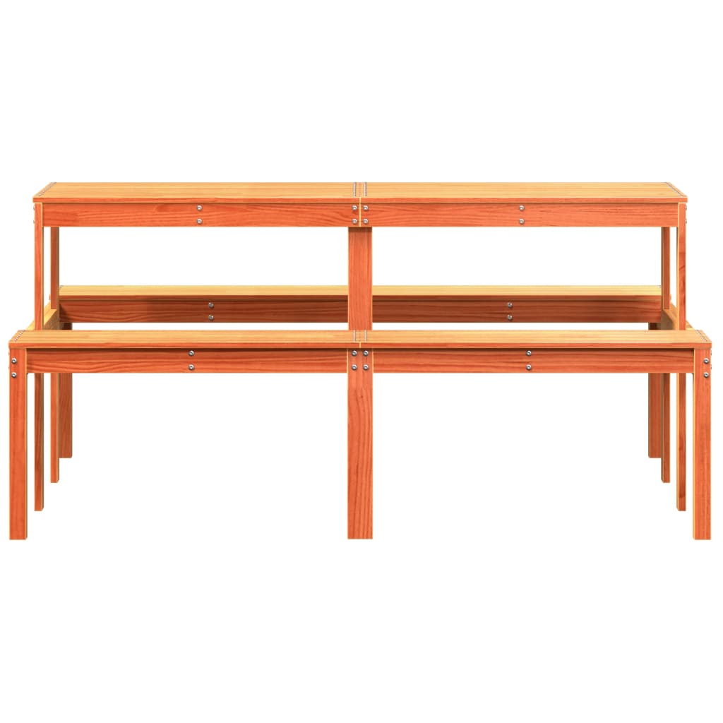 vidaXL virtuves galds, vaska brūnas, 160x134x75 cm, priedes masīvkoks