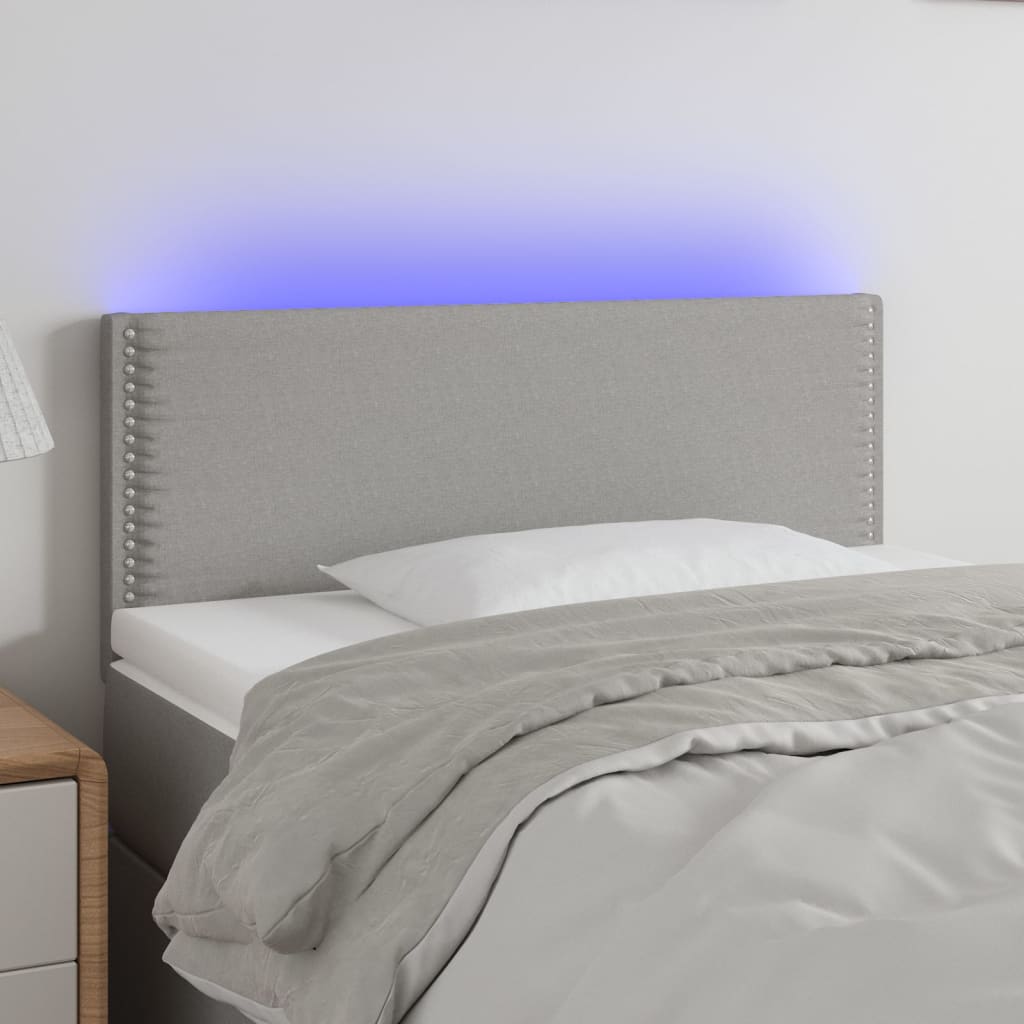 vidaXL gultas galvgalis ar LED, 100x5x78/88 cm, gaiši pelēks audums