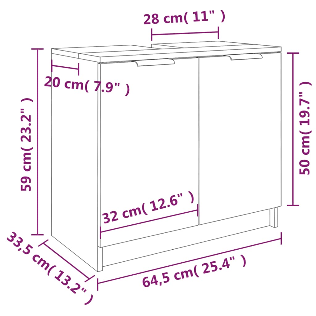 vidaXL vannasistabas skapis, ozola, 64,5x33,5x59 cm, inženierijas koks