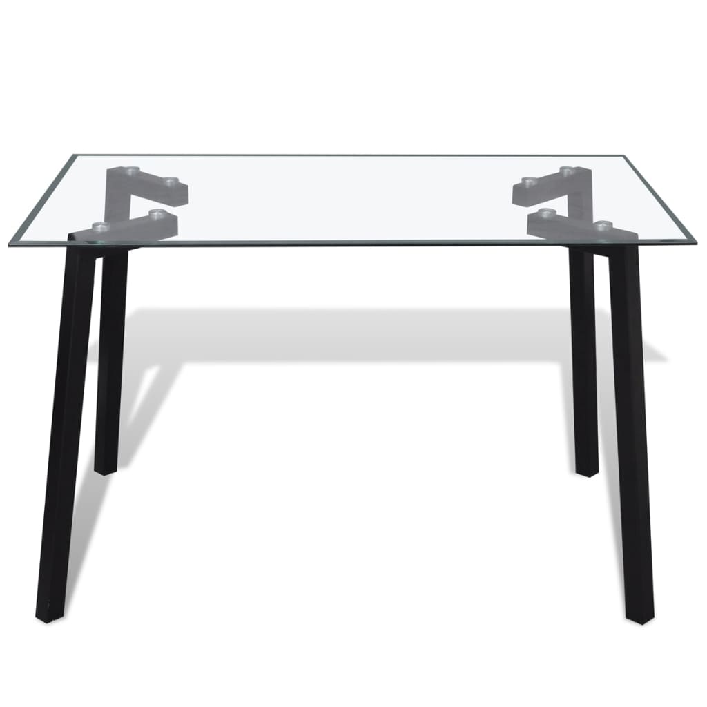 vidaXL virtuves galds, stikla virsma un melnas kājas