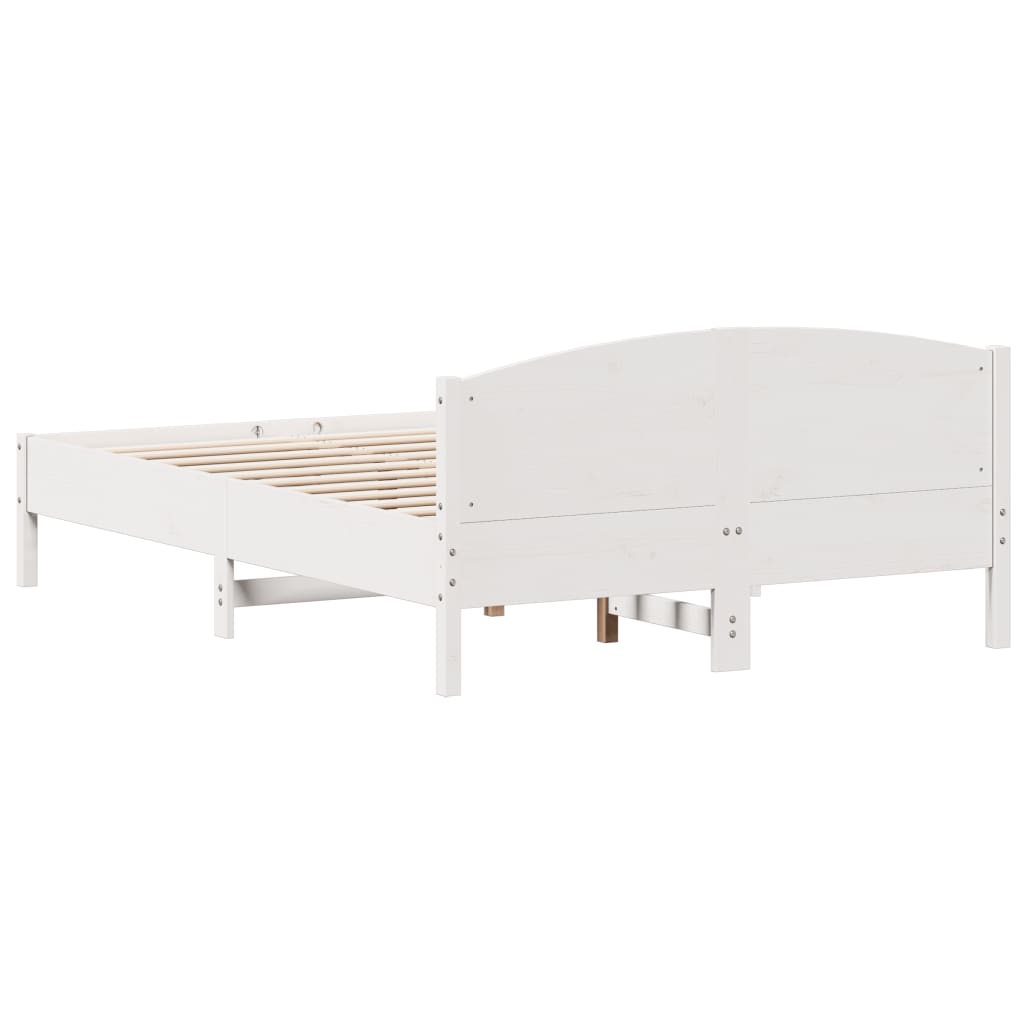 vidaXL gultas rāmis ar galvgali, balts, 160x200 cm, priedes masīvkoks