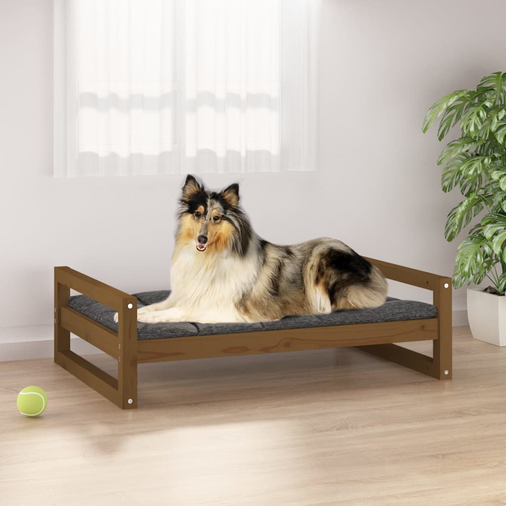 vidaXL suņu gulta, medus brūna, 95,5x65,5x28 cm, priedes masīvkoks