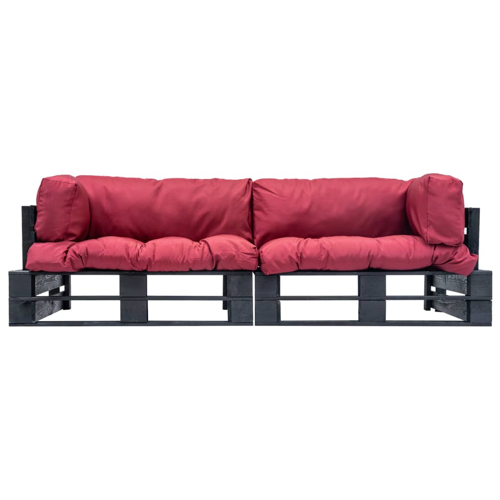 vidaXL 2-daļīgs palešu dīvānu komplekts ar sarkaniem matračiem, priede