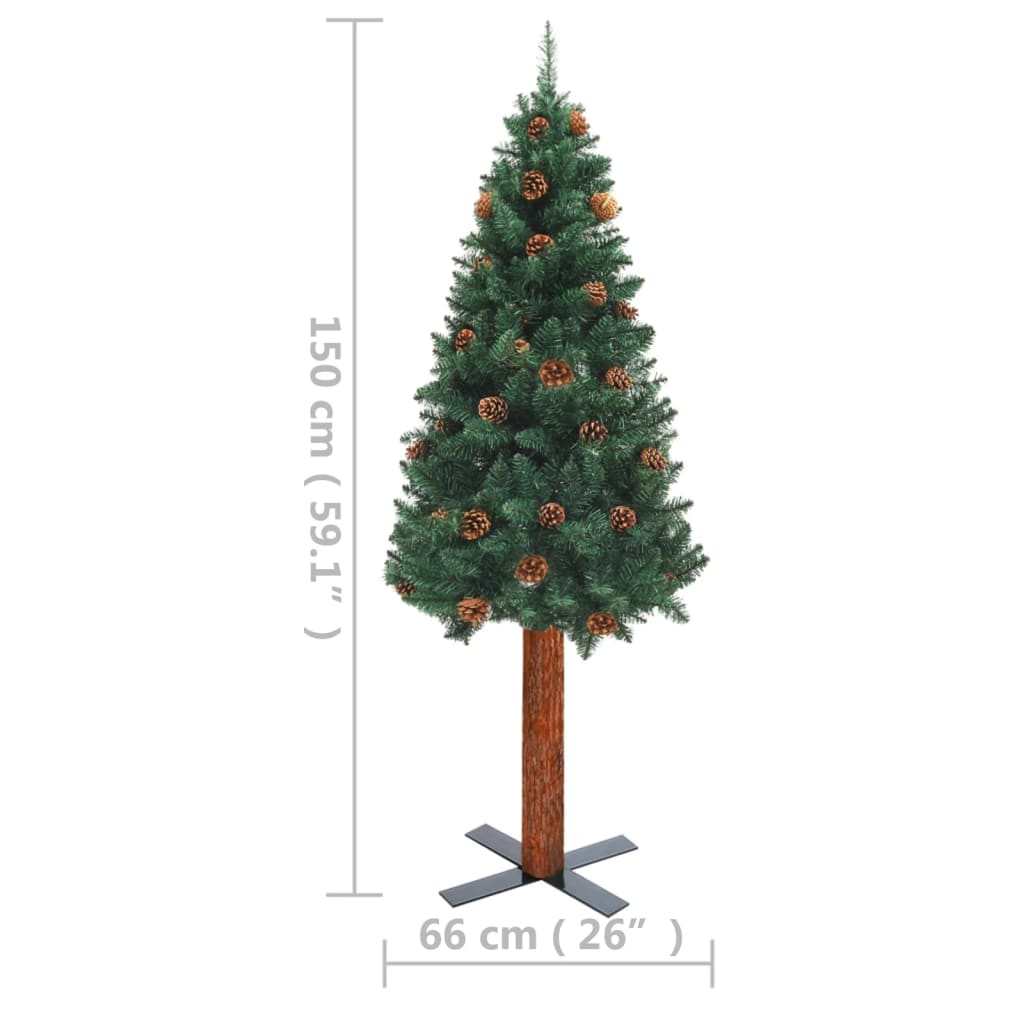 vidaXL Ziemassvētku egle, dabīgs koks un čiekuri, zaļa, 150 cm