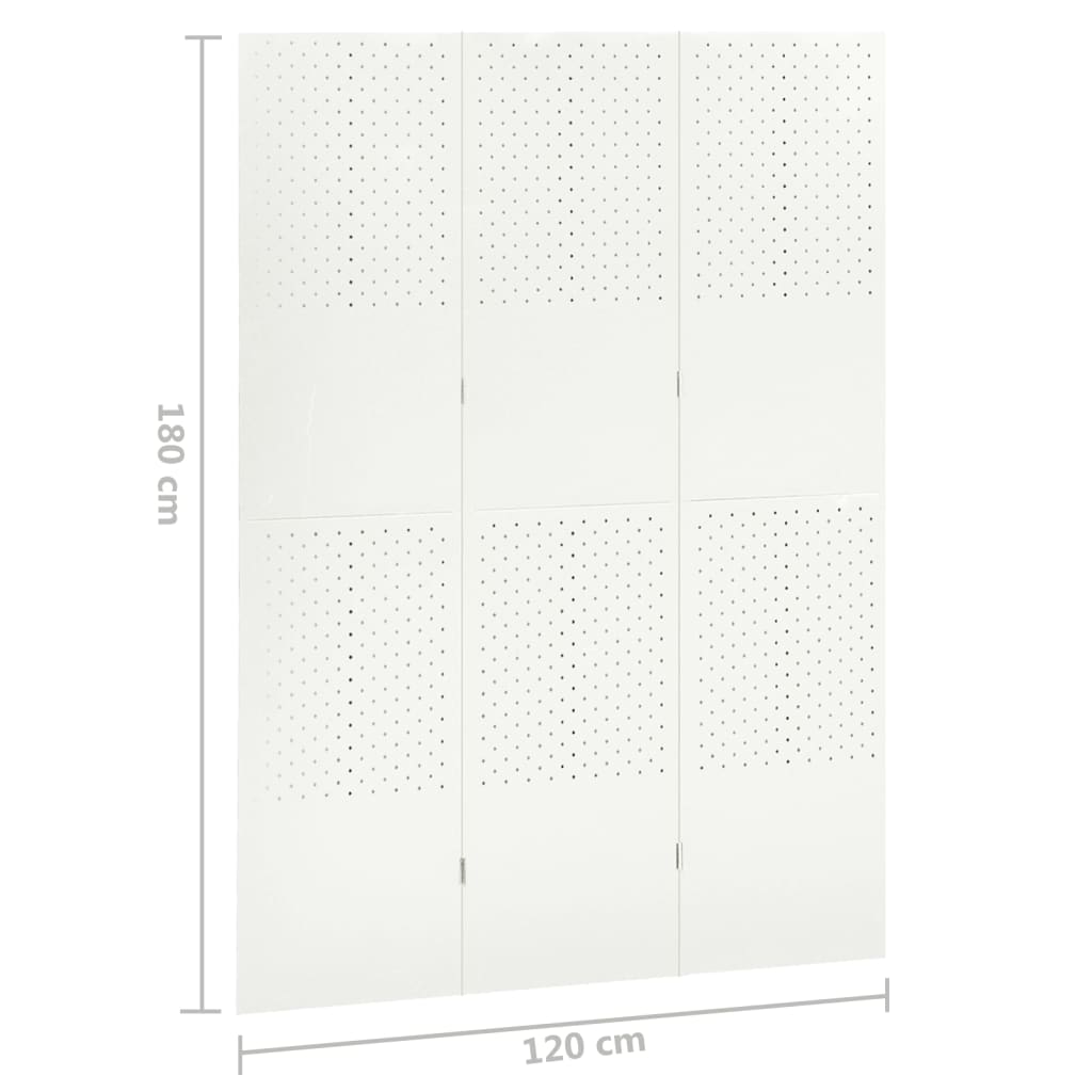 vidaXL 3-paneļu istabas aizslietnis, balts, 120x180 cm, tērauds