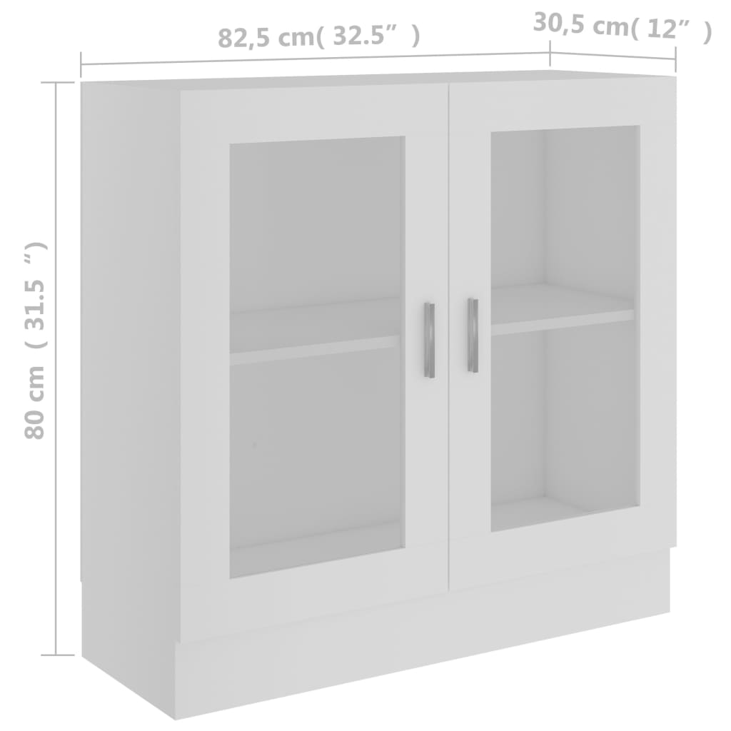 vidaXL vitrīna, balta, 82,5x30,5x80 cm, skaidu plāksne