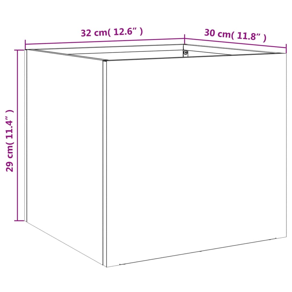 vidaXL puķu kaste, balta, 32x30x29 cm, auksti velmēts tērauds