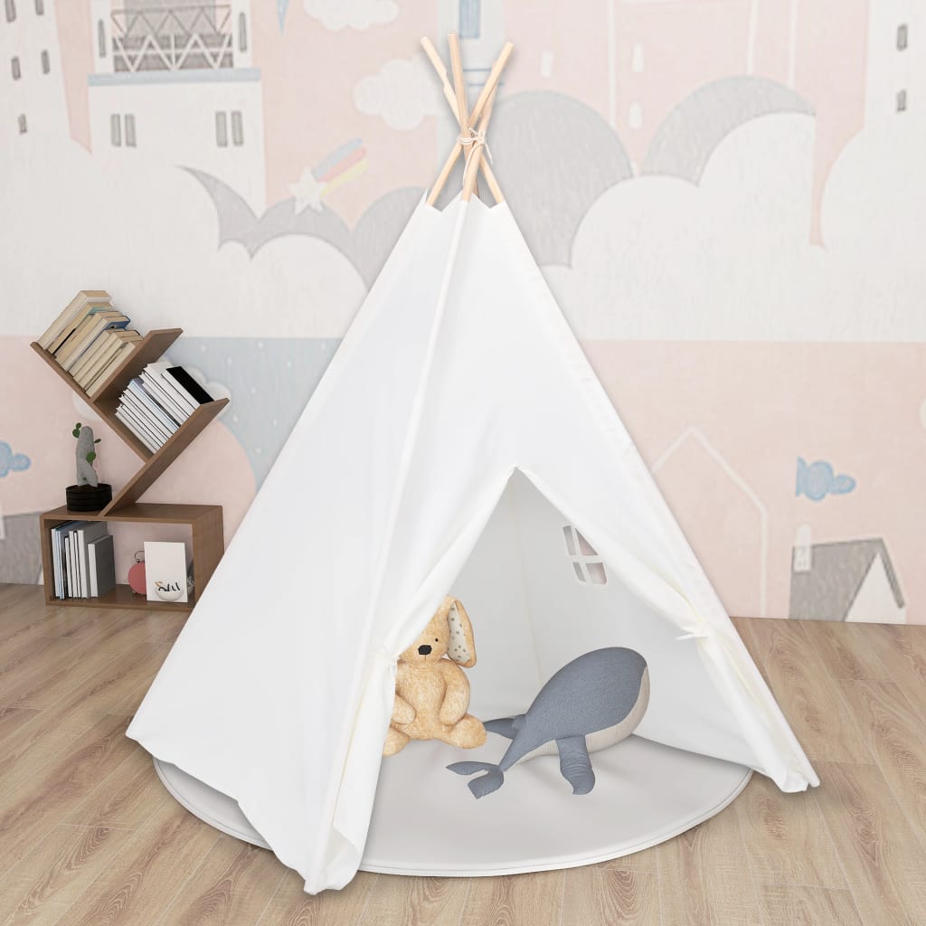 vidaXL bērnu telts ar somu, vigvama forma, balta, 120x120x150 cm