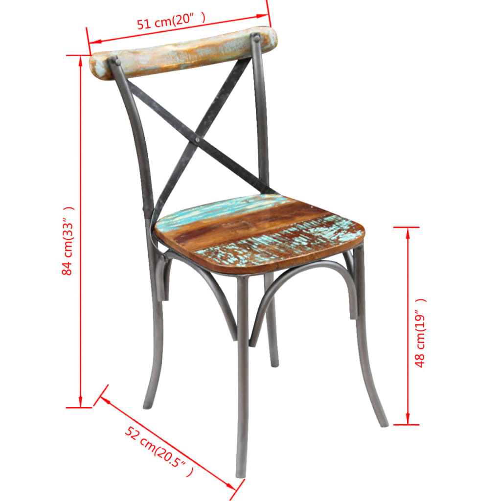 vidaXL virtuves krēsli, 2 gab., pārstrādāts masīvkoks