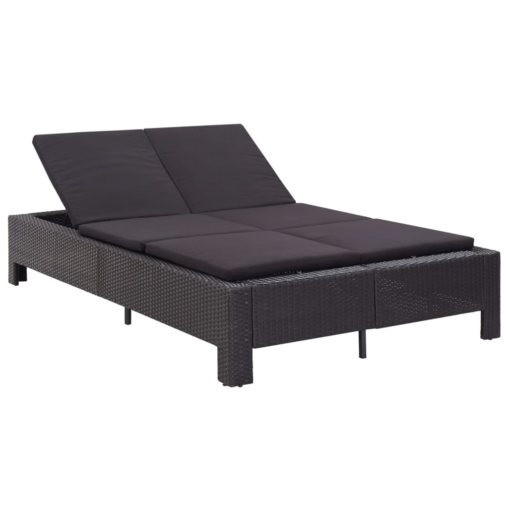 vidaXL sauļošanās gulta ar matraci, melns PE pinums, divvietīga
