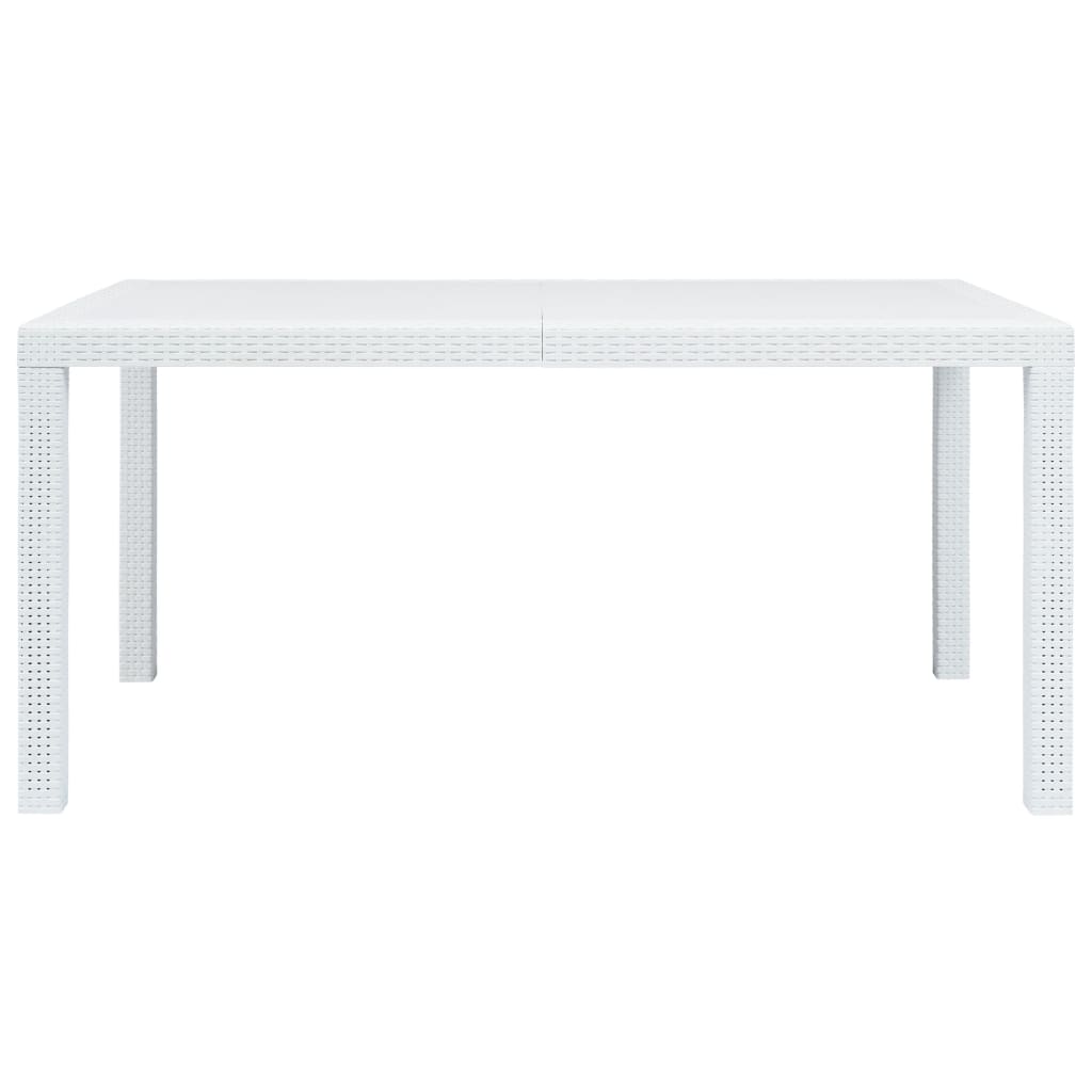 vidaXL dārza galds, balts, 150x90x72cm, plastmasa, rotangpalmas raksts