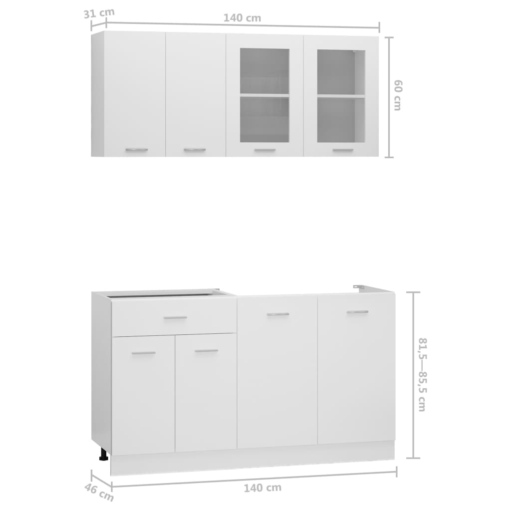 vidaXL 4-daļīgs virtuves skapīšu komplekts, balts, kokskaidu plāksne