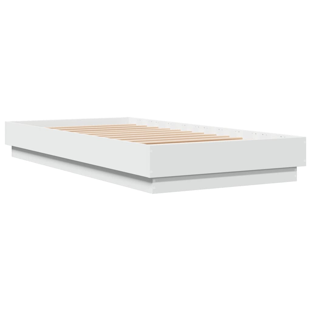 vidaXL gultas rāmis ar LED, balts, 90x190 cm