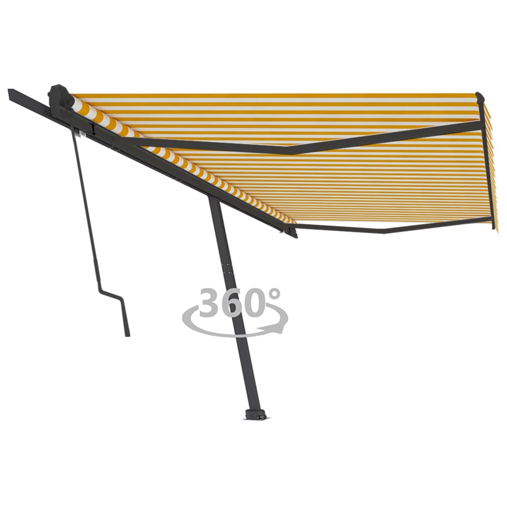 vidaXL markīze ar stabu, 500x350 cm, automātiska, dzeltena/balta