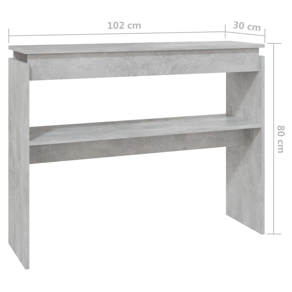 vidaXL konsoles galdiņš, betonpelēks, 102x30x80 cm, skaidu plāksne