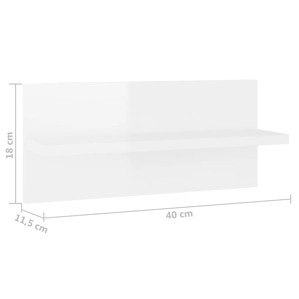 vidaXL sienas plaukti, 4 gab., 40x11,5x18 cm, spīdīgi balti