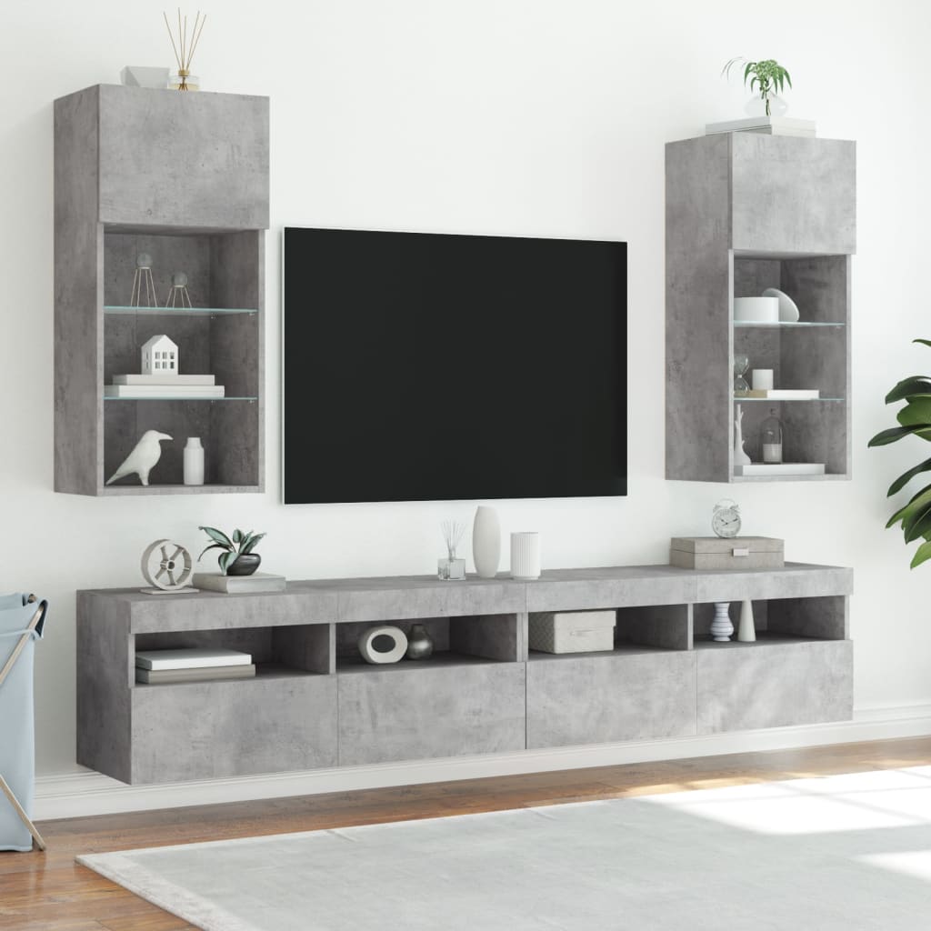vidaXL TV skapīši ar LED, 2 gab., betona pelēki, 40,5x30x90 cm
