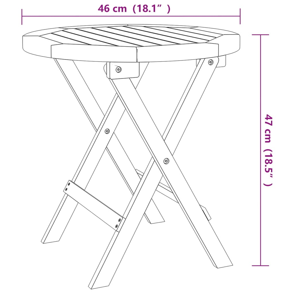 vidaXL bistro galds, Ø46x47 cm, akācijas masīvkoks