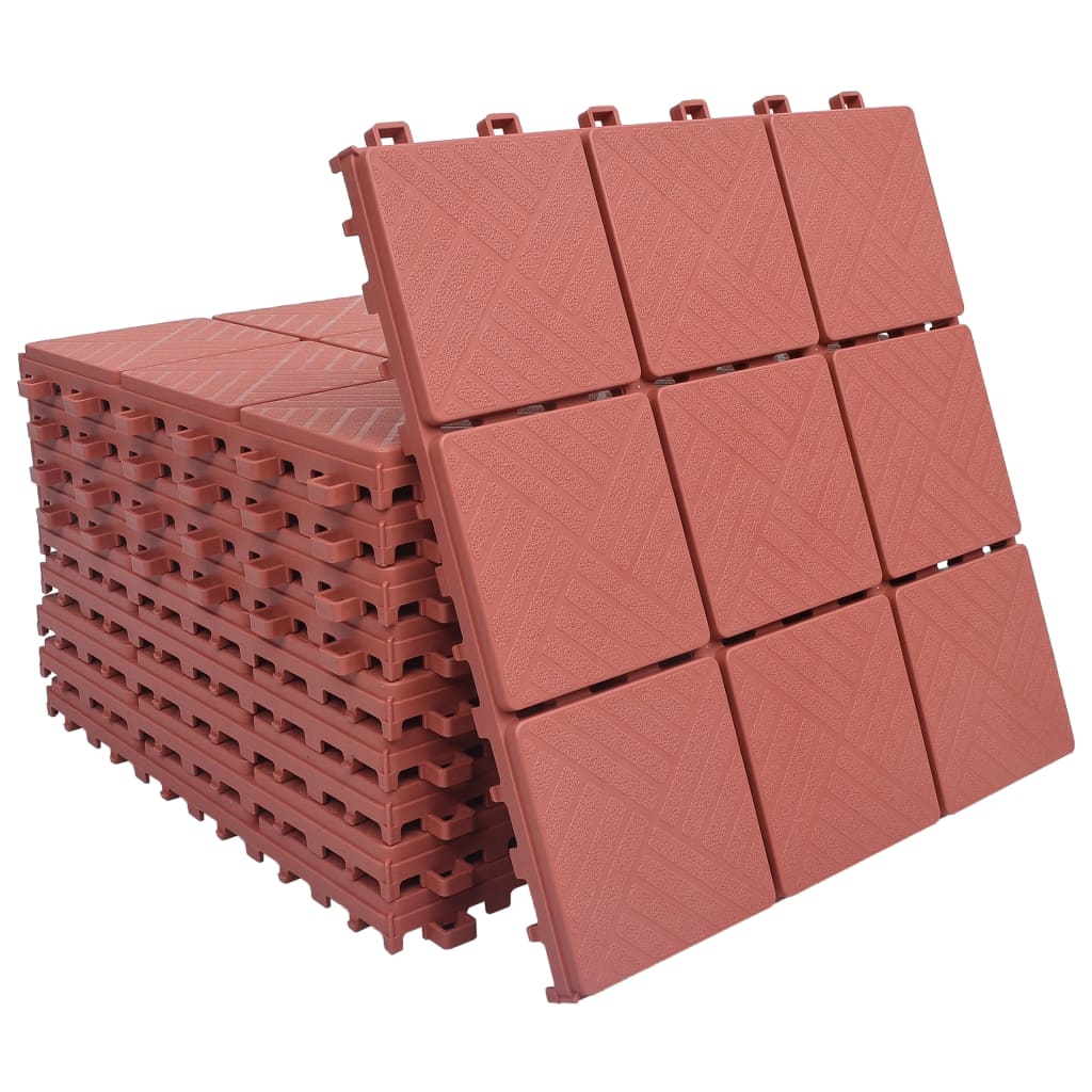 vidaXL terases flīzes, 10 gab., sarkanas, 30,5x30,5 cm, plastmasa