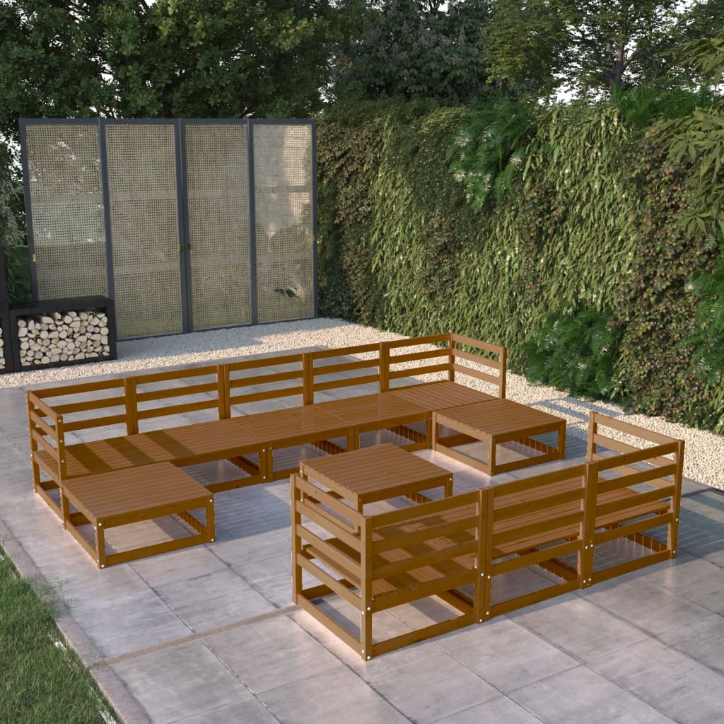 vidaXL 11-daļīgs dārza atpūtas mēbeļu komplekts, priedes masīvkoks