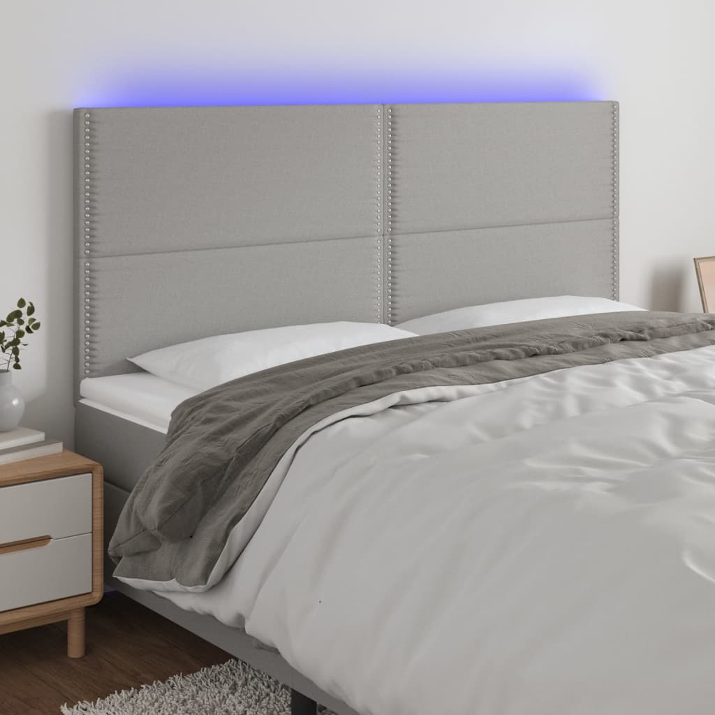 vidaXL gultas galvgalis ar LED, 160x5x118/128 cm, gaiši pelēks audums