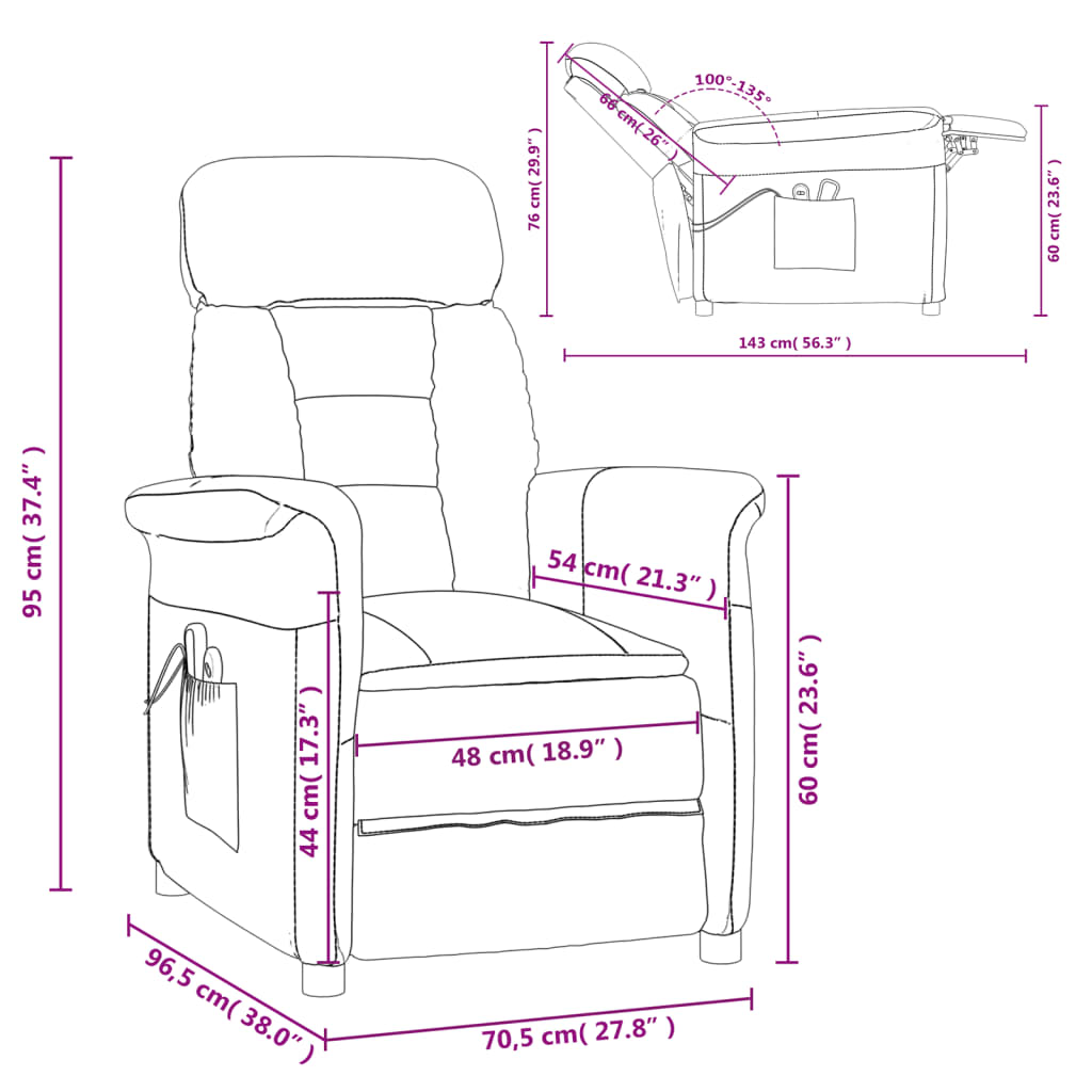 vidaXL elektrisks masāžas krēsls, brūna mākslīgā zamšāda