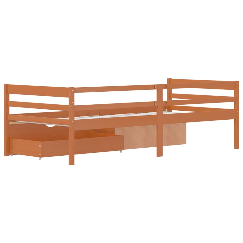 vidaXL gultas rāmis ar atvilktnēm, brūns, priedes masīvkoks, 90x200 cm