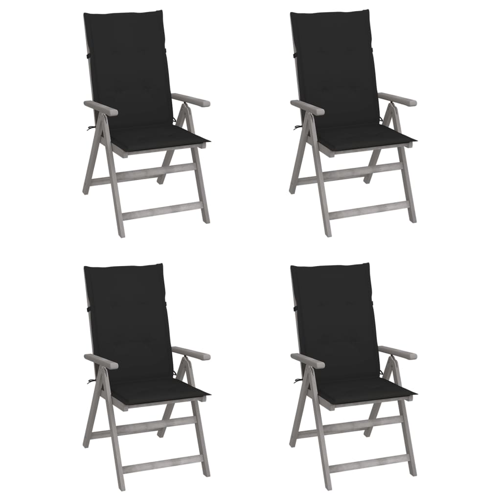 vidaXL atgāžami dārza krēsli ar matračiem, 4 gab., akācijas masīvkoks