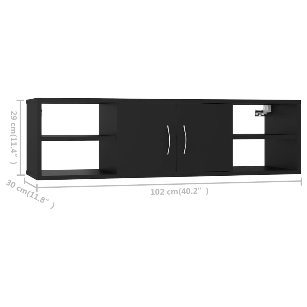 vidaXL sienas plaukts, melns, 102x30x29 cm, skaidu plāksne